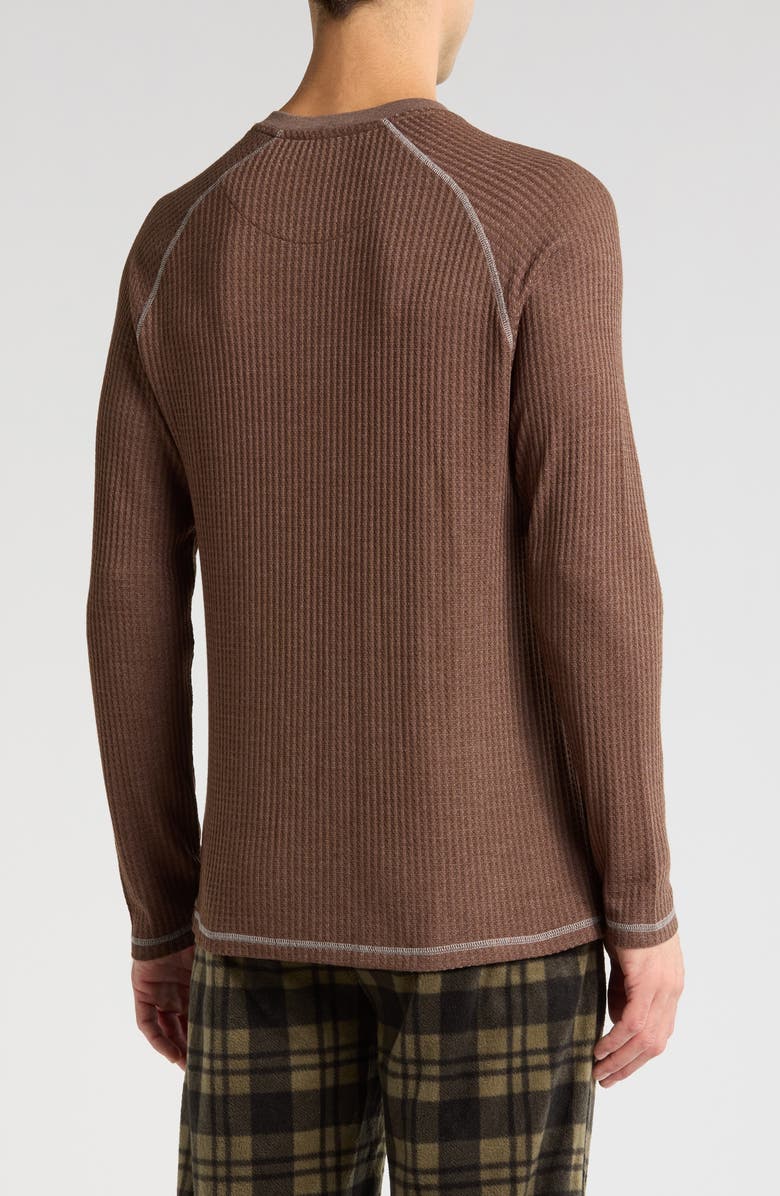 Majestic International Long Sleeve Waffle Knit Henley Pajama Top, Alternate, color, Mocha