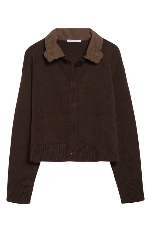 Cecilie Bahnsen Bibi Cashmere Blend Cardigan With Embroidered Collar In Brown