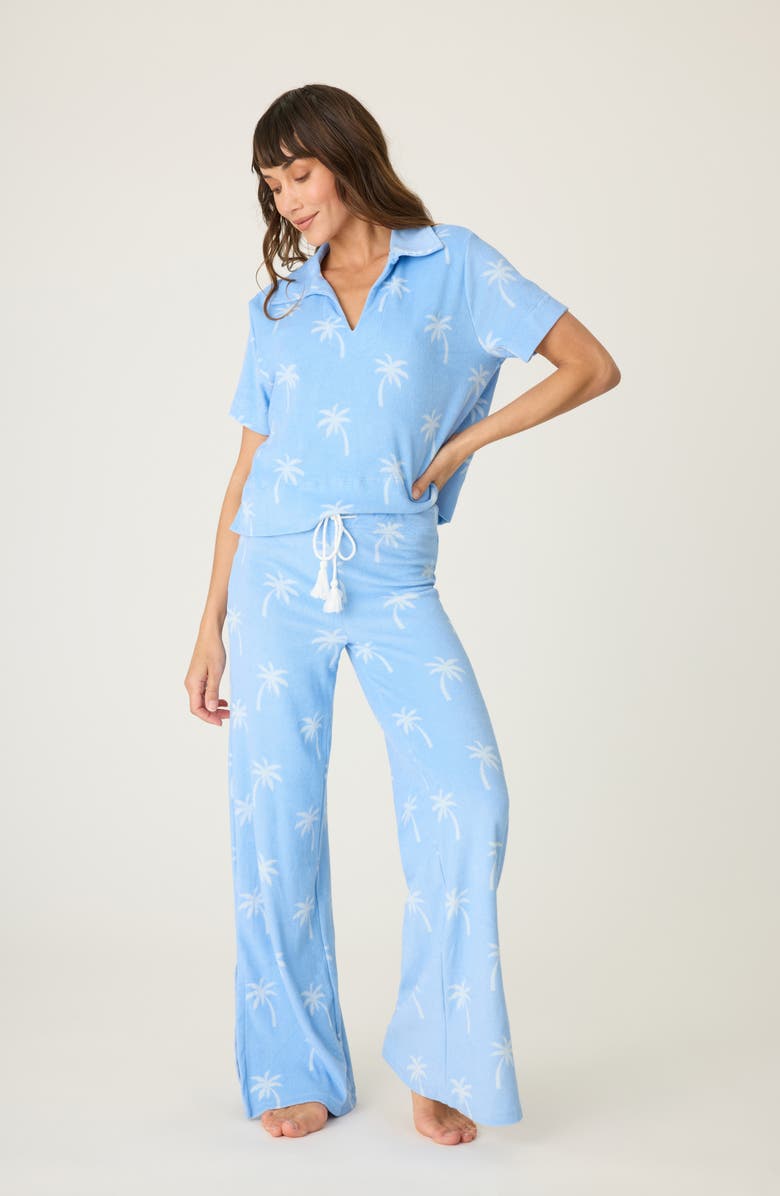 PJ Salvage Cabana Paradise Palm Print Terry Cloth Pajama Top, Alternate, color, 
