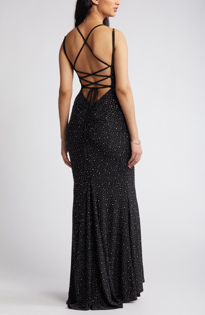 Jump Apparel Rhinestone Strappy Gown, Alternate, color, Black