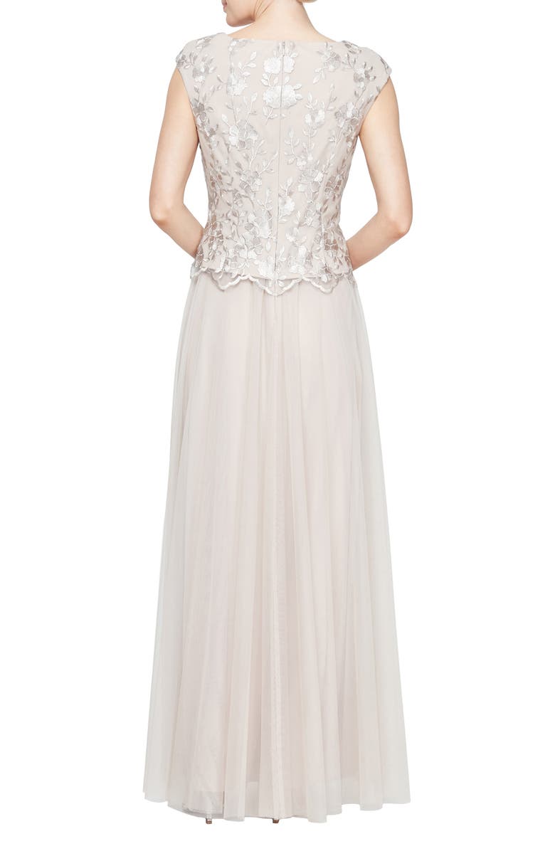 Alex Evenings Embroidered Cap Sleeve Mock Evening Dress, Alternate, color, Taupe