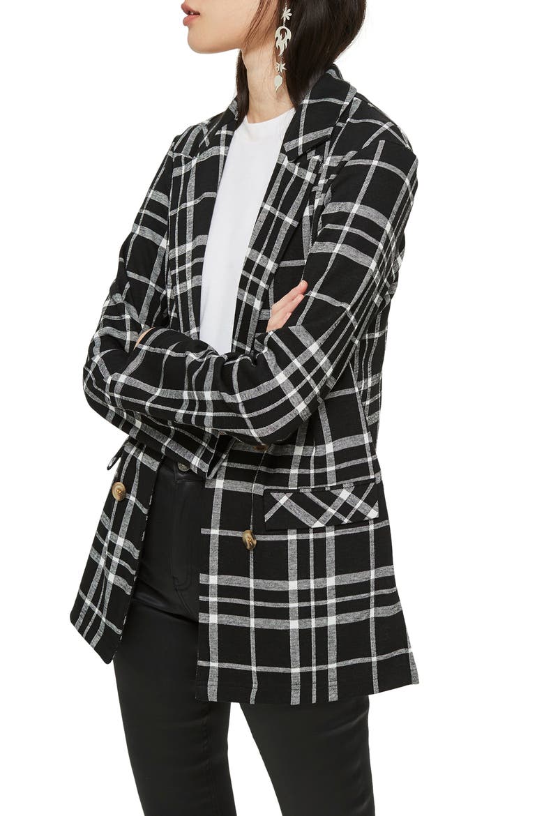 Double Breasted Check Jacket, Alternate, color, BLACK MULTI