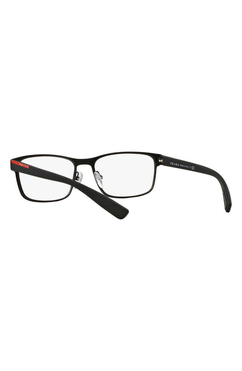 Prada Linea Rossa 55mm Rectangular Optical Glasses, Alternate, color, Rubber Black