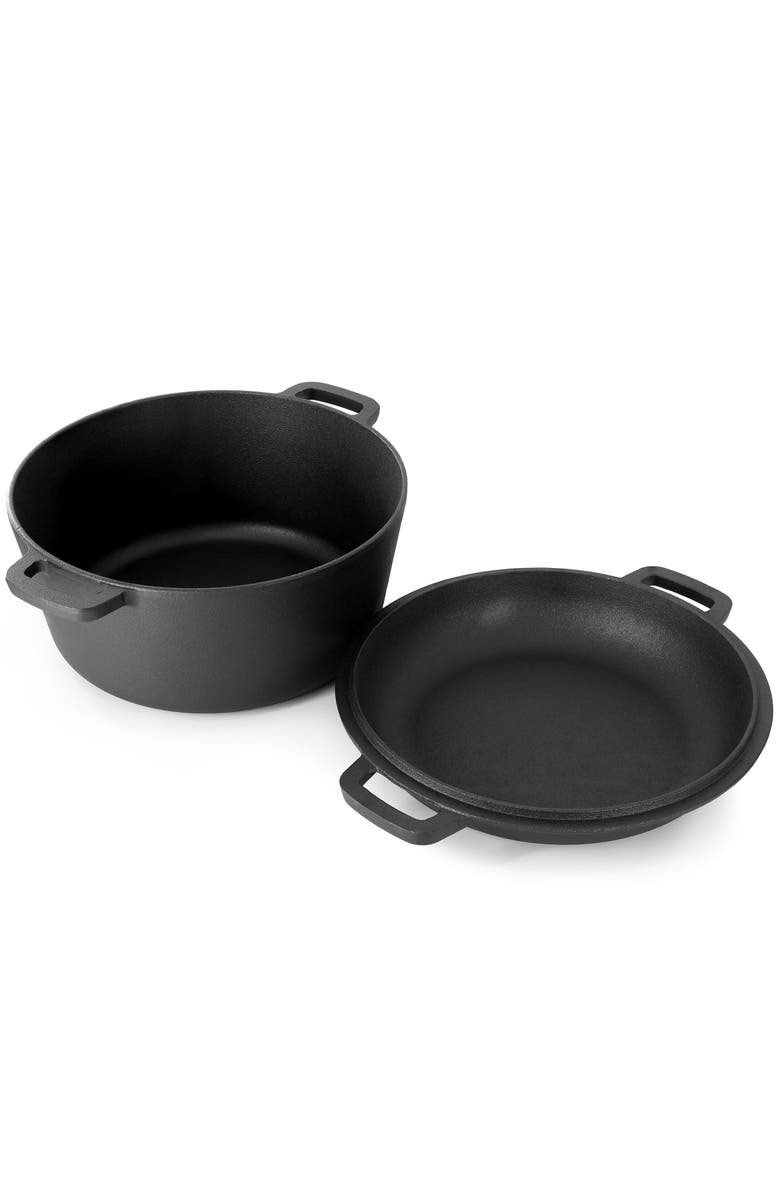 Megachef 5 Quart Pre-Seasoned 2-in-1 Cast Iron Dutch Oven and Skillet, Alternate, color, Black
