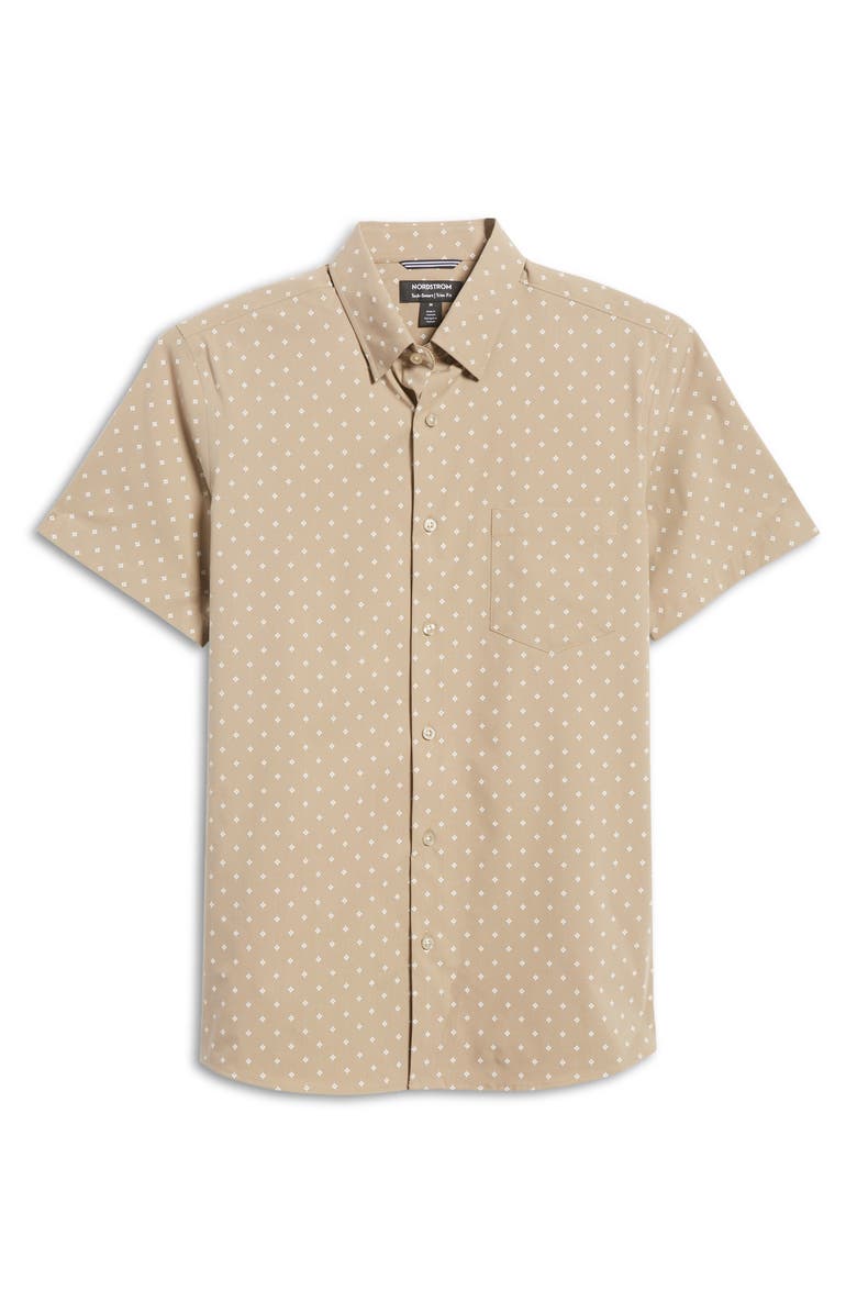 Nordstrom Tech-Smart Diamond Print Short Sleeve Button-Up Shirt, Alternate, color, 
