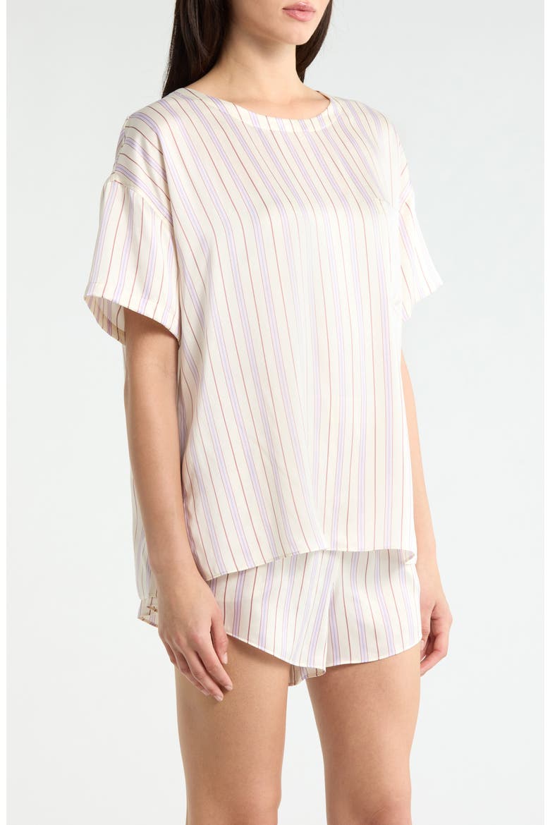 Washable Silk Tee Short Pajamas, Alternate, color, WISTERIA STRIPE