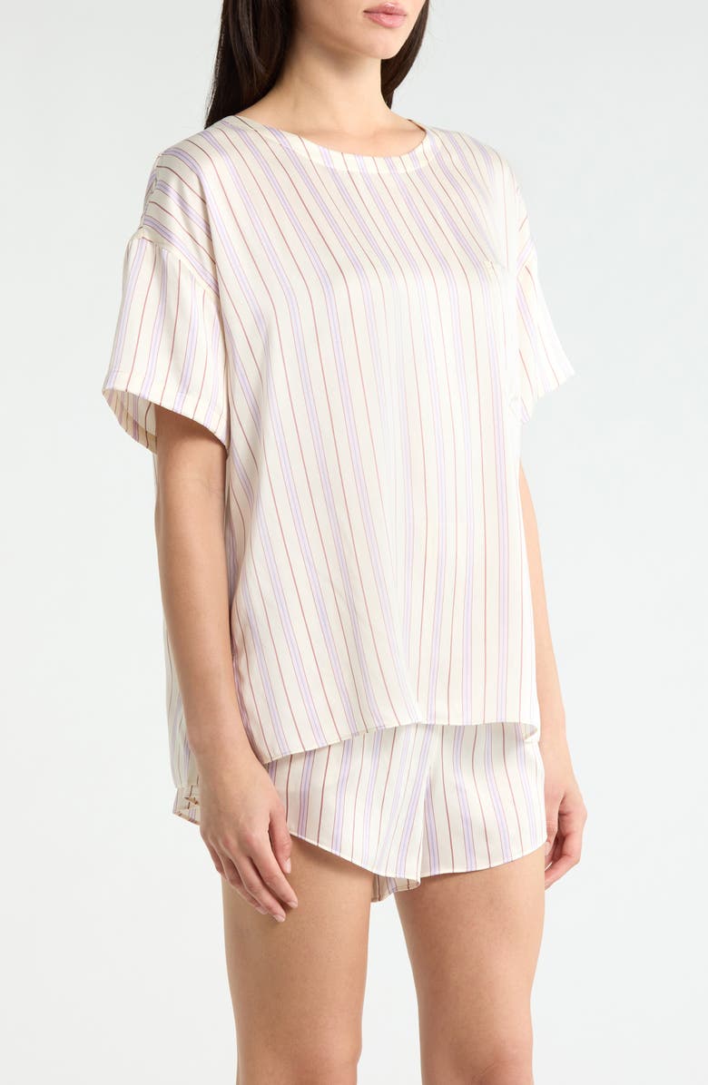 Lunya Washable Silk Tee Short Pajamas, Alternate, color, Wisteria Stripe