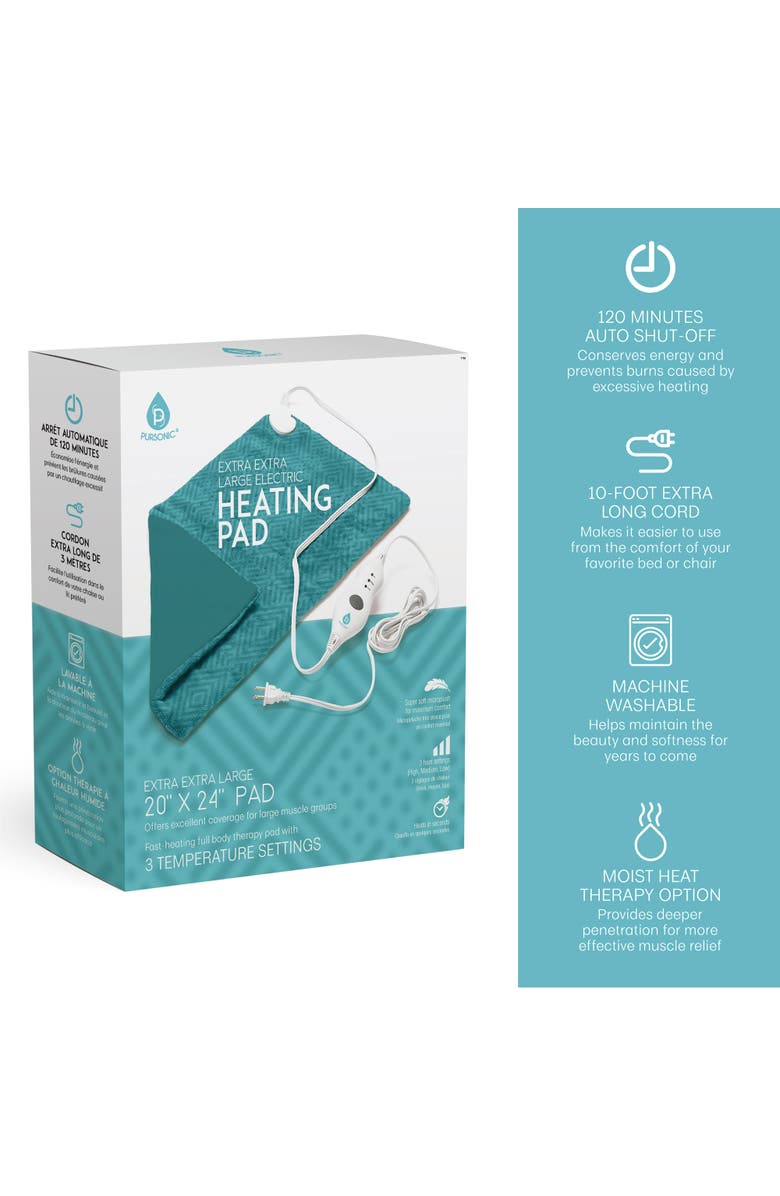 PURSONIC Extra Extra Large Electric Heating Pad, Alternate, color, Aqua