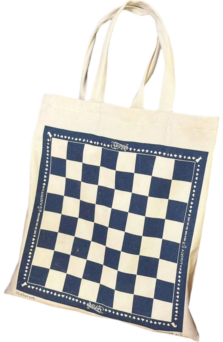 Fortela Damier Print Canvas Tote Bag, Main, color, Blue White