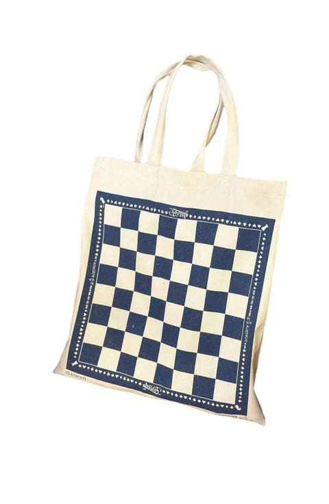 Damier Print Canvas Tote Bag
