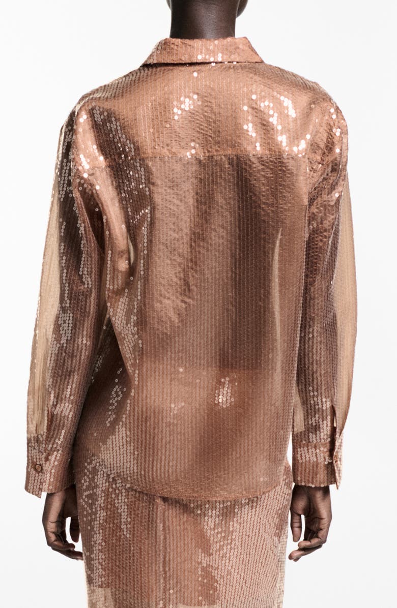 MANGO Cristal Sheer Sequin Button-Up Shirt, Alternate, color, 