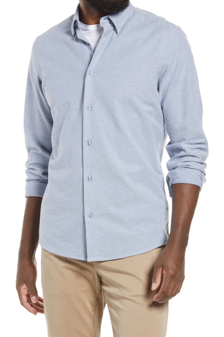 Oxford Button-Up Performance Shirt, Main, color, BLUE - BLUE OXFORD