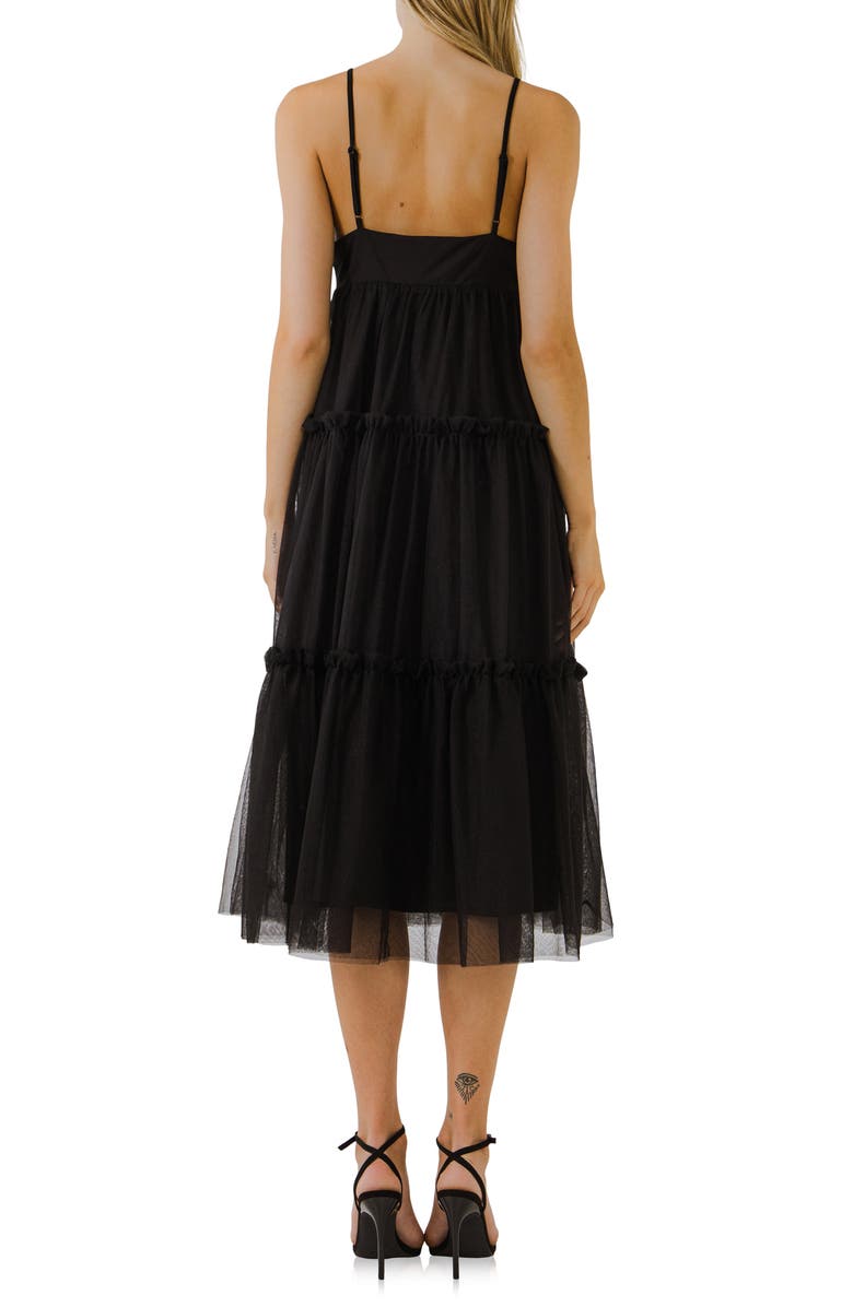 English Factory Tulle Contrast Sleeveless Midi Dress, Alternate, color, 