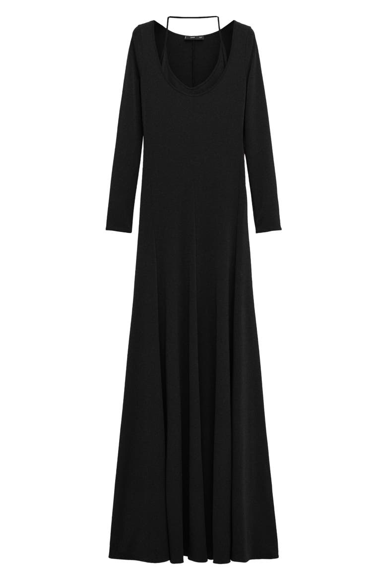 Long Sleeve Knit Maxi Dress with Halter Neck, Main, color, BLACK