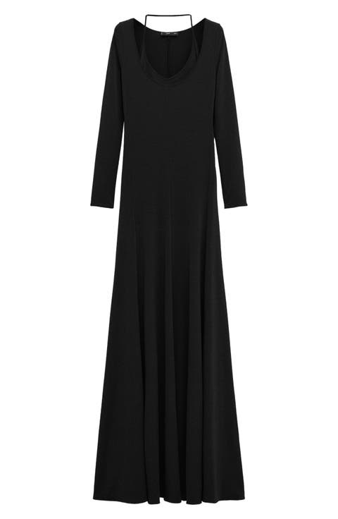 Long Sleeve Knit Maxi Dress with Halter Neck