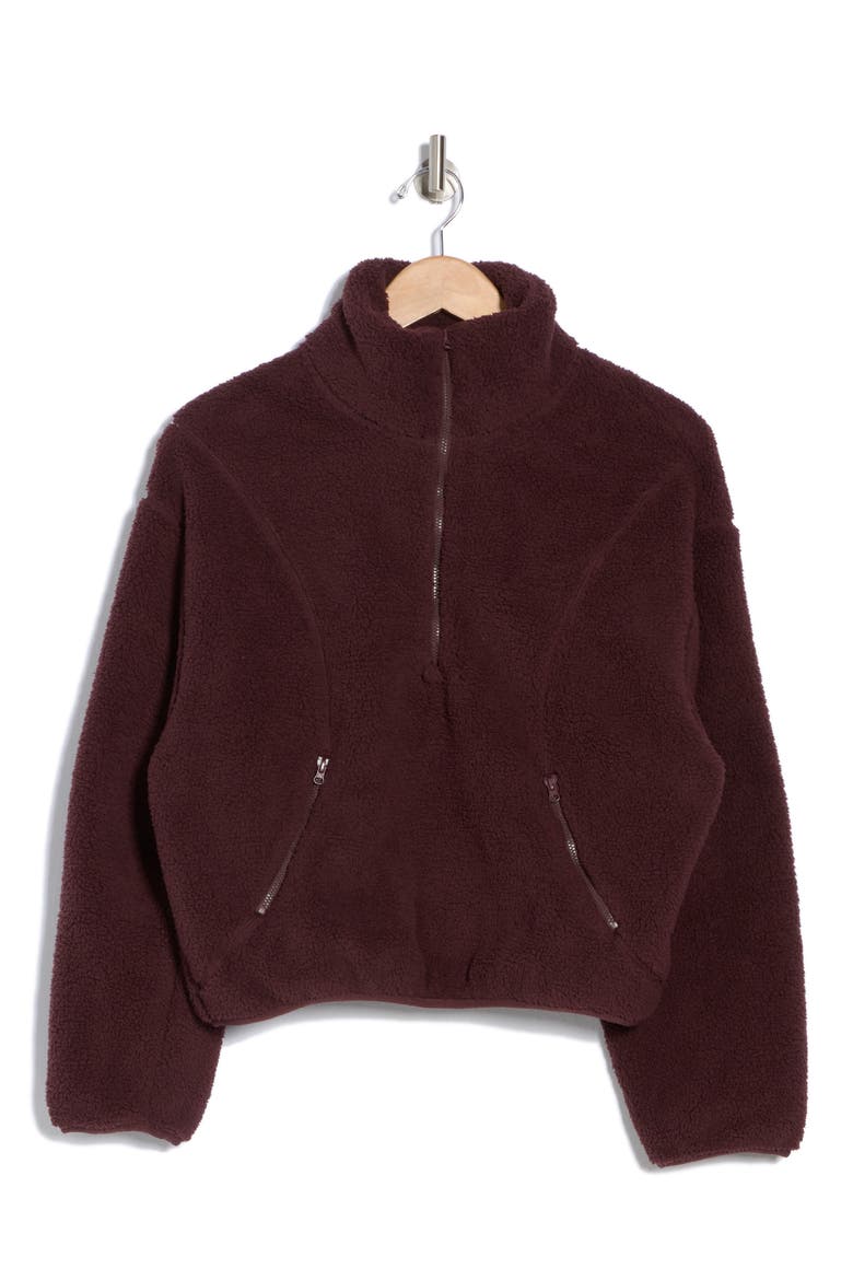 Faux Shearling Half Zip Pullover, Alternate, color, BURGUNDY FUDGE