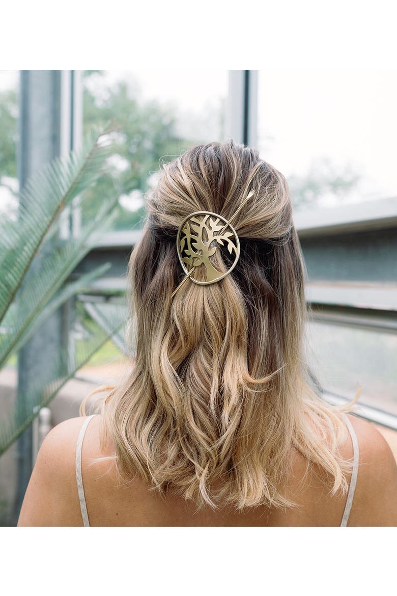 Aranyani Tree of Life Hair Pin - Slide with Stick, Alternate, color, Metallic Gold