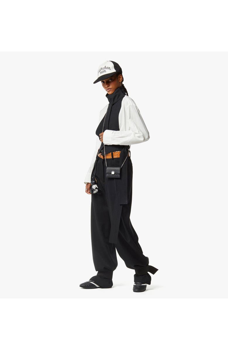 MCM Mini Aren Chain Wallet in Embossed Monogram Leather, Alternate, color, Black