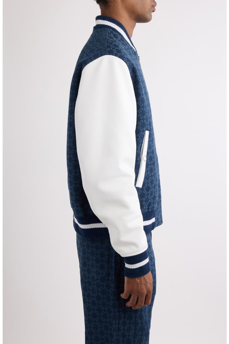 Mixed Media 4G Monogram Jacquard Varsity Jacket, Alternate, color, NAVY/ WHITE