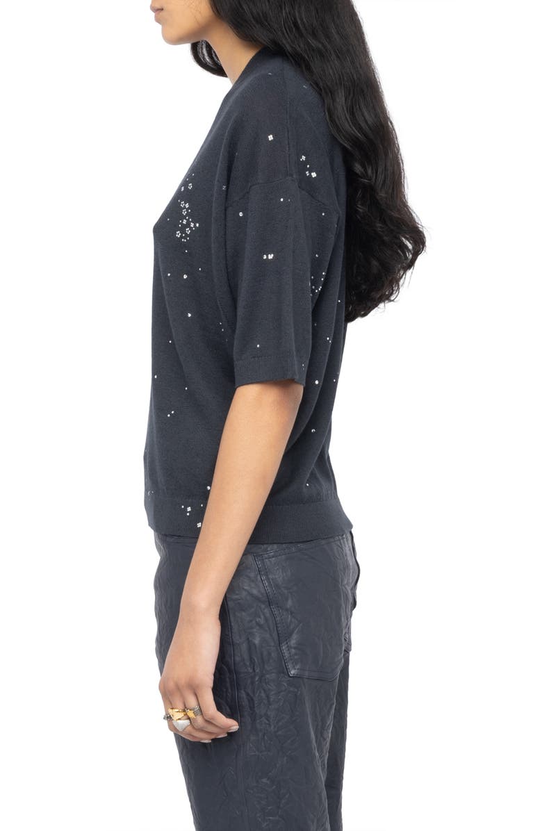 Zadig & Voltaire Wully Lico Embellished Linen Blend V-Neck Sweater, Alternate, color, Stone