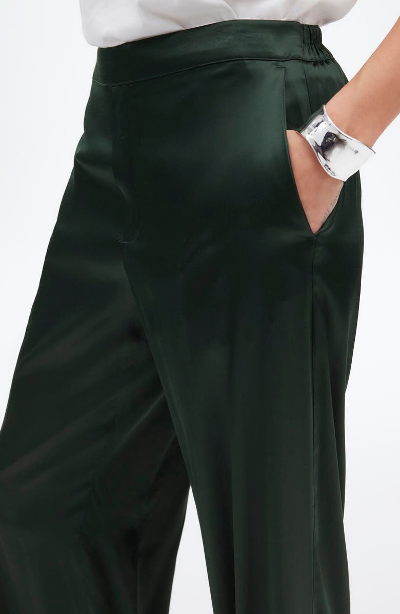 Madewell Pull-On Straight Stretch Satin Pants, Alternate, color, Luxury Forest