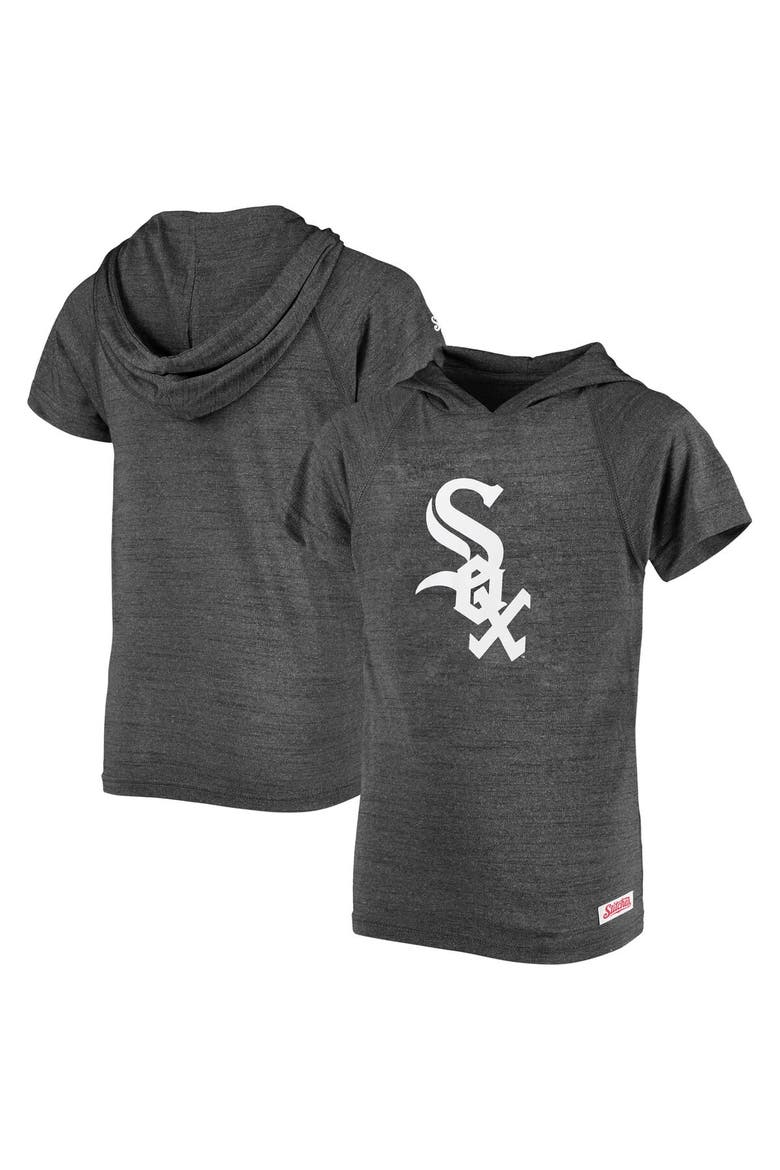 Youth Stitches Heathered Black Chicago White Sox Raglan Short Sleeve Pullover Hoodie, Main, color, Heather Black
