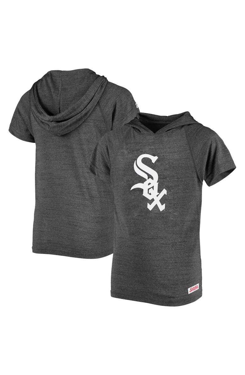 STITCHES Youth Stitches Heathered Black Chicago White Sox Raglan Short Sleeve Pullover Hoodie, Main, color, Heather Black