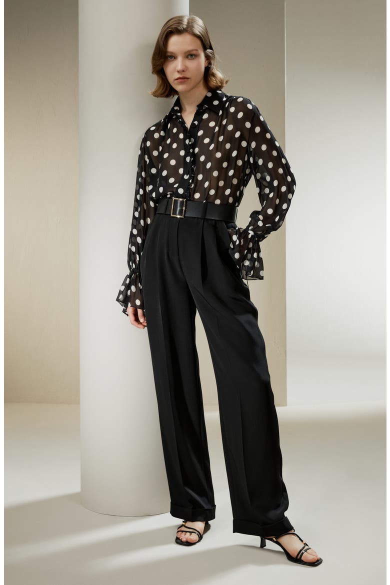 Women's Polka Dots Silk Georgette Blouse, Alternate, color, White dots in black