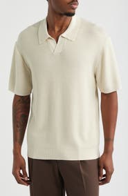 Open Edit Diagonal Stitch Short Sleeve Polo Sweater