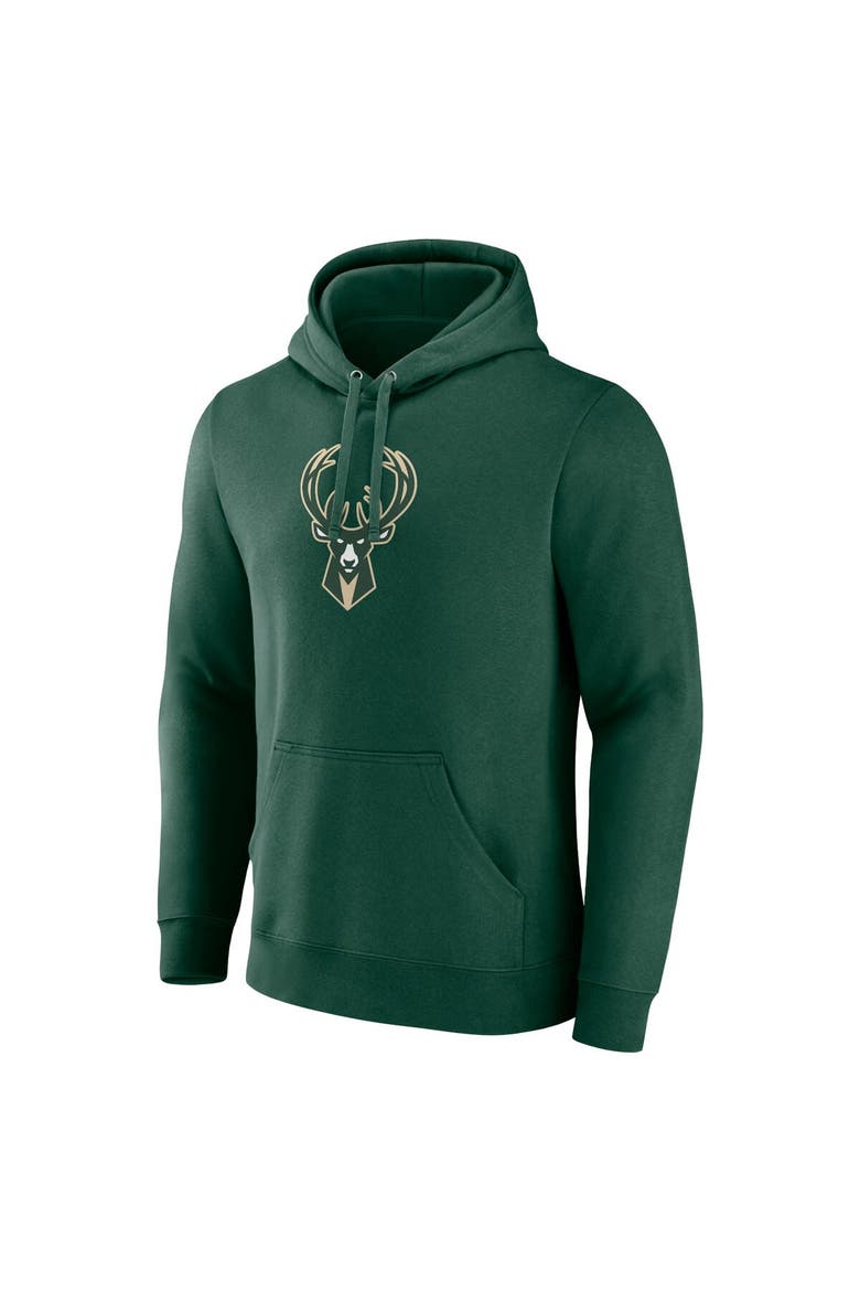 Men's Fanatics Branded  Hunter Green Milwaukee Bucks Primary Logo Pullover Hoodie, Alternate, color, Hunter Green