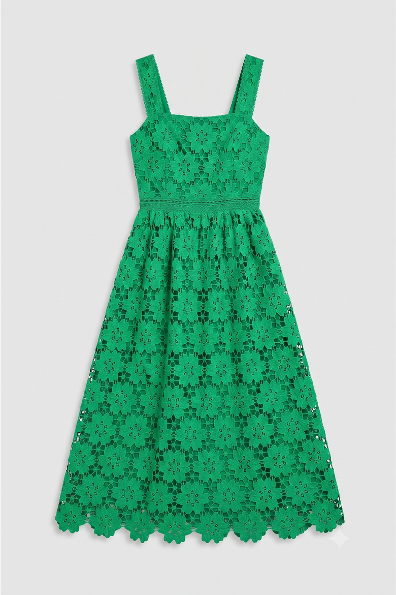 Floral Lace Square Neck Midi Dress, Alternate, color, Emerald