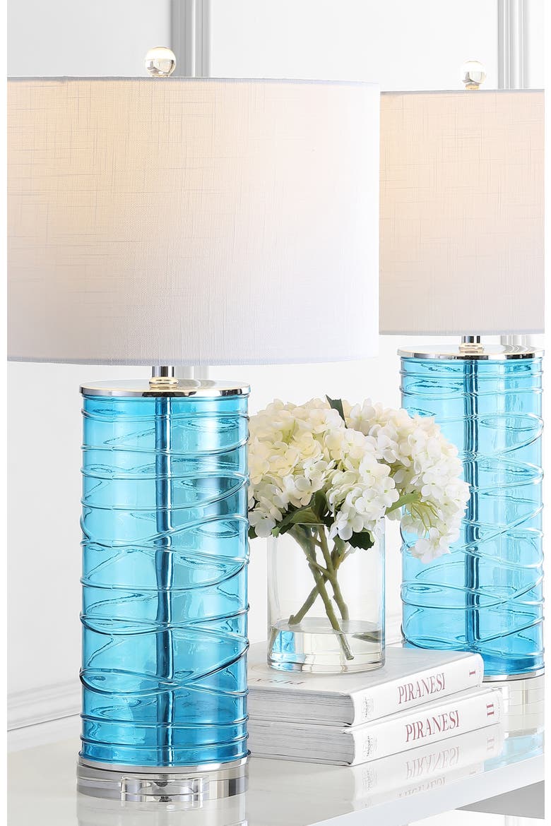 Cole 27.5" Modern Fused Glass Cylinder LED Table Lamp, Alternate, color, Turquoise