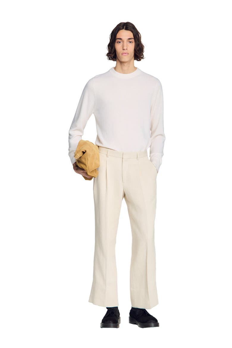 Wide-leg cotton linen trousers, Alternate, color, Ecru
