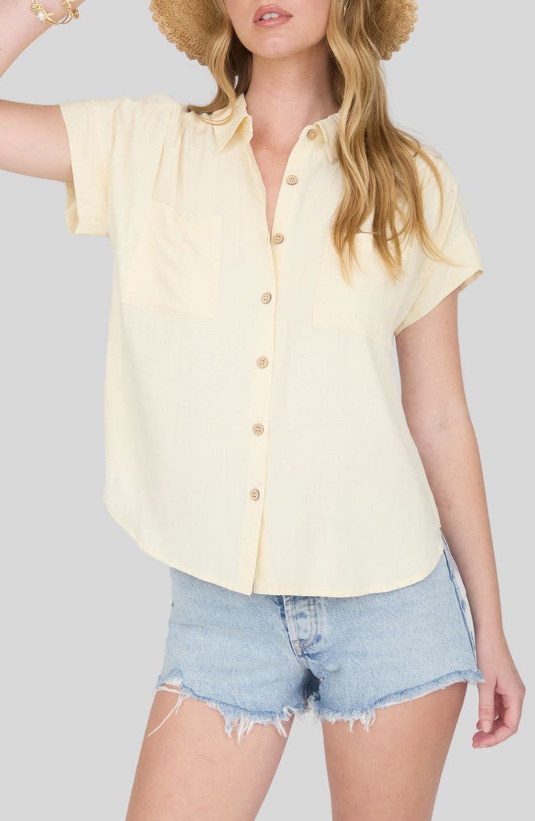 Blu Pepper Solid Short Sleeve Button-Up Shirt, Main, color, Butter Yellow