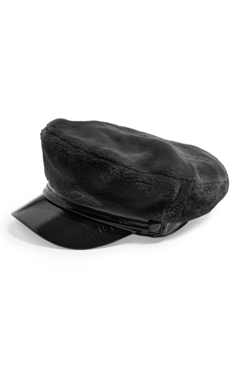 Topshop Faux Fur Baker Boy Cap, Main, color, 