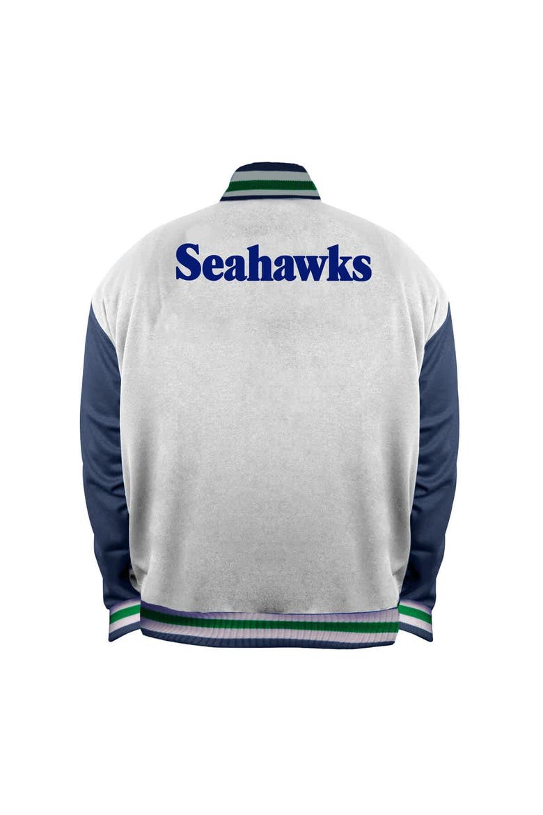 Women's Mitchell & Ness White Seattle Seahawks Throwback Plus Size Full-Snap Satin Jacket, Alternate, color, White
