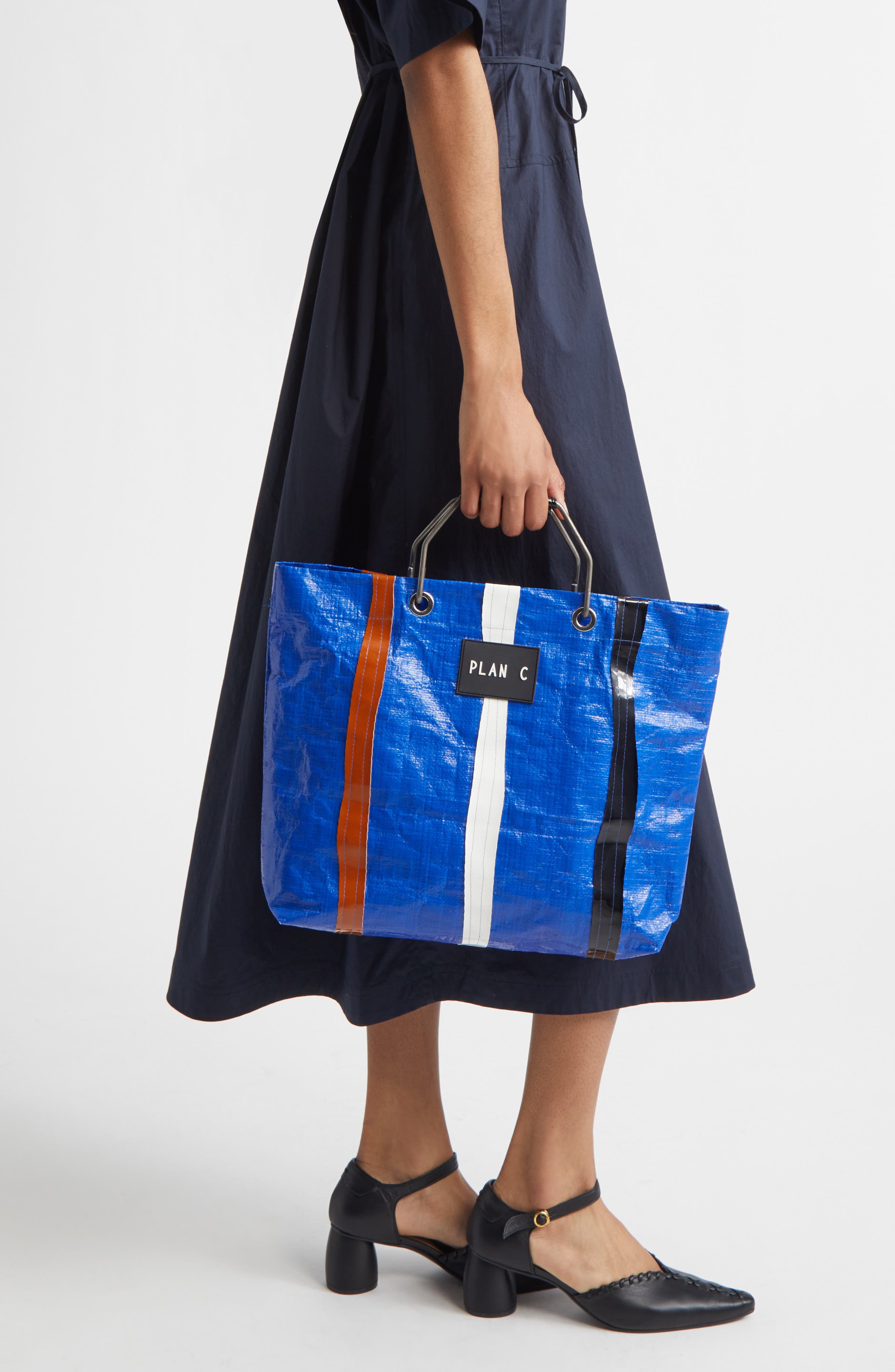 PLAN C Stripe Shopper Tote, Alternate, color, Blue White Blacks
