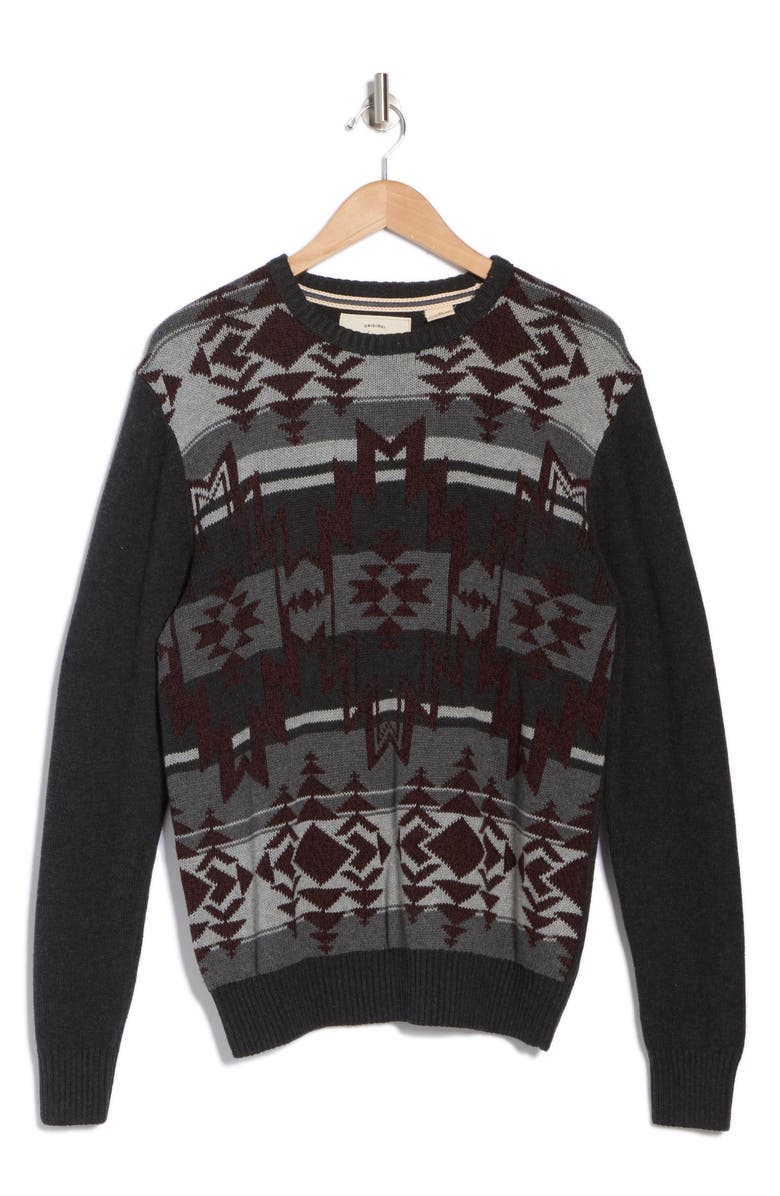 Weatherproof<sup>®</sup> Geometric Cotton Crewneck Sweater, Alternate, color, Charcoal