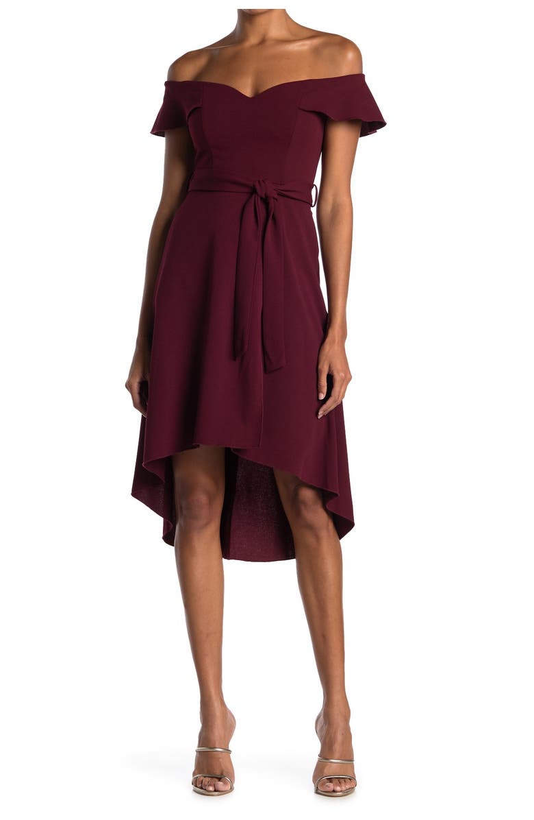 LOVE, NICKIE LEW Off-the-Shoulder High/Low Ruffle Hem Midi Dress, Main, color,