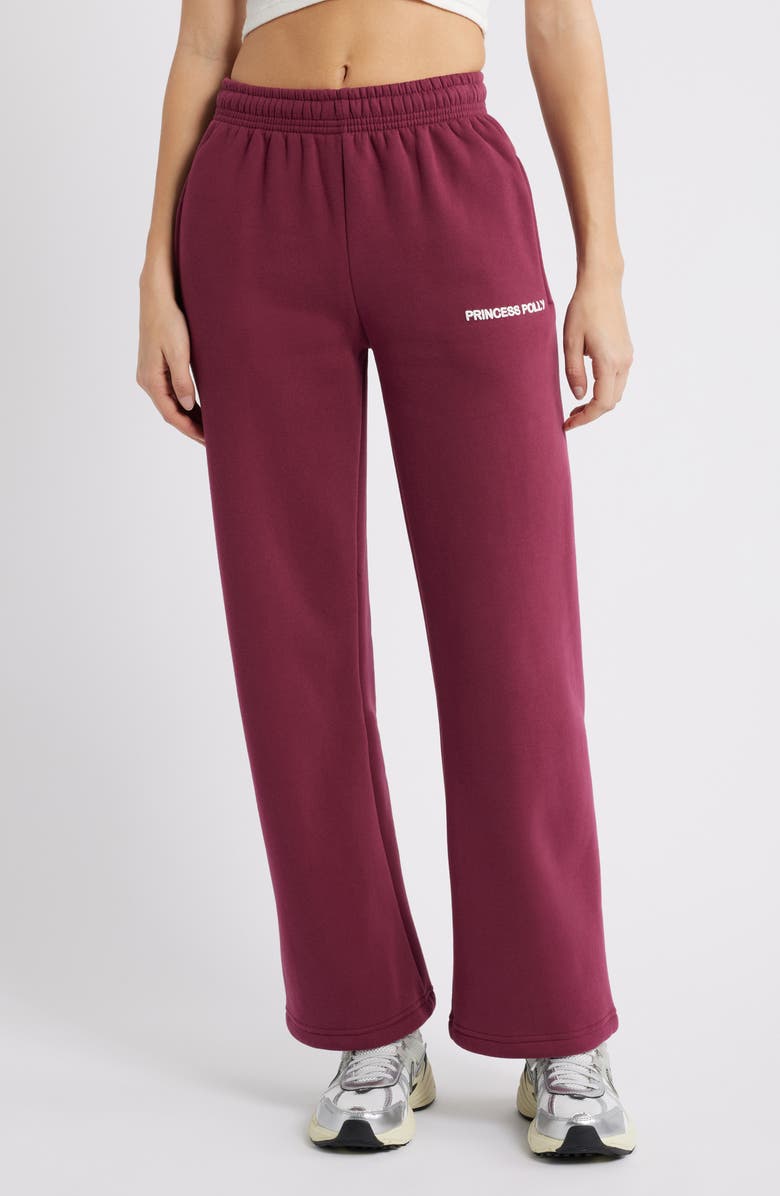 Princess Polly Logo Drawstring Sweatpants, Main, color, Burgundy