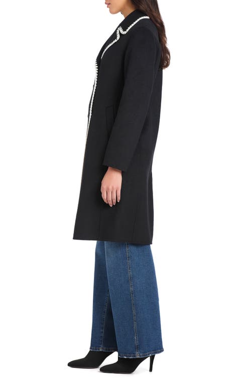 Kate Spade New York Embroidered Double Breasted Top Coat In Black
