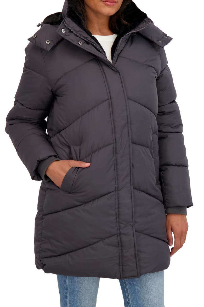 Quilted Hooded Puffer Jacket, Alternate, color, GREY