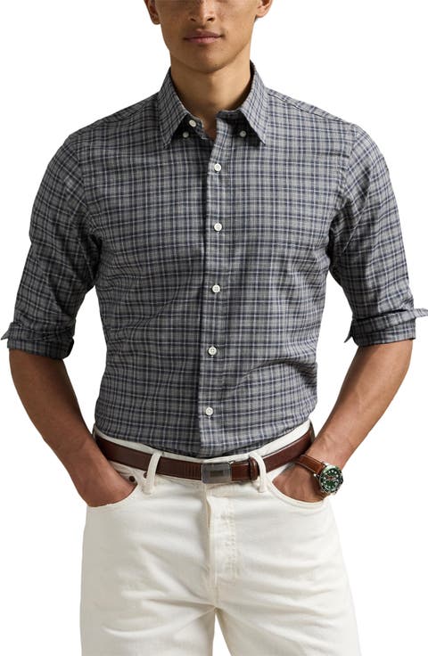 Classic Fit Plaid Cotton Twill Button-Up Shirt