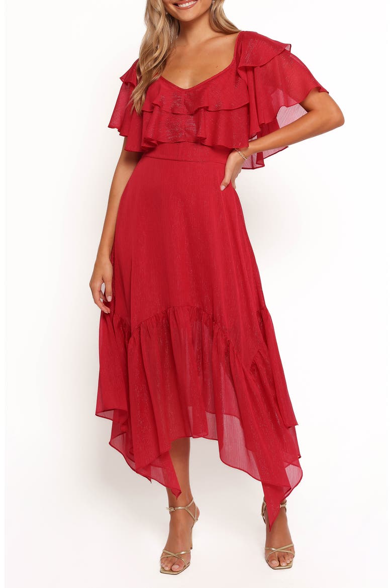 Merida Ruffle Short Sleeve Midi Dress, Main, color, RED