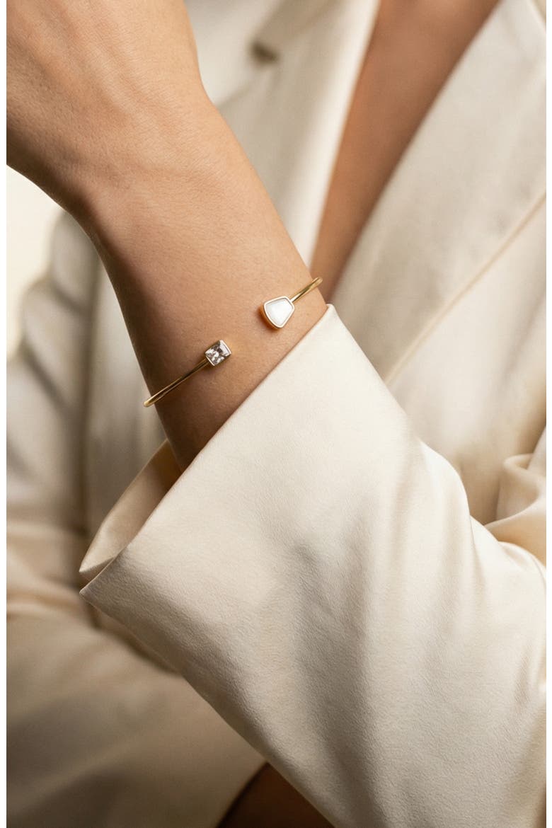 Mother-of-Pearl & Cubic Zirconia Cuff Bracelet, Alternate, color, GOLD