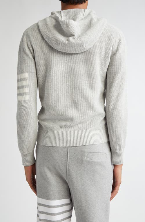 Thom Browne Textured Stitch Linen & Cotton Zip Hoodie In Light Grey