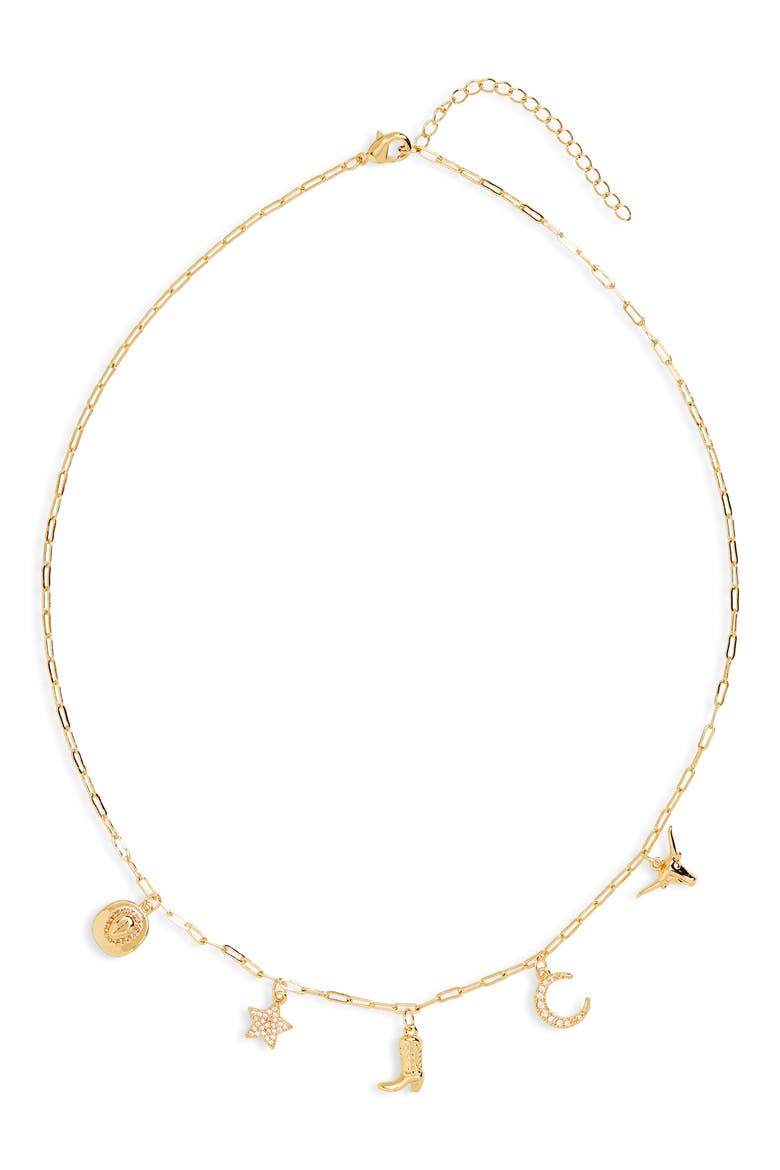 Western CZ Charm Necklace, Alternate, color, CLEAR- GOLD