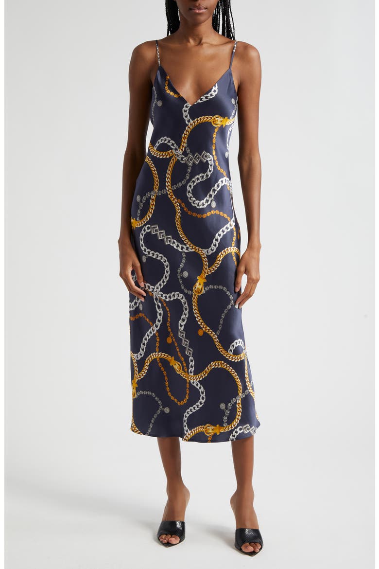 Seridie Silk Midi Slipdress, Main, color, MIDNIGHT MULTI CLASSIC CHAIN