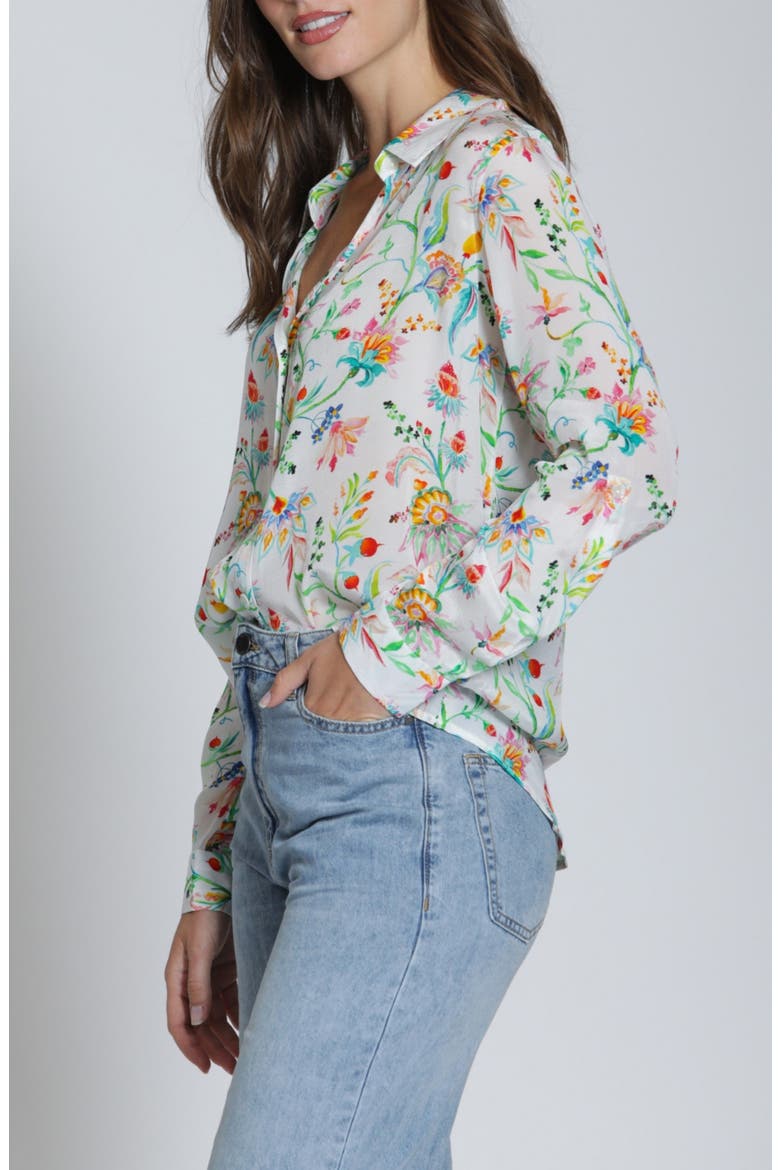 Print Button-Up Shirt, Alternate, color, PINK TURQUOISE MULTI