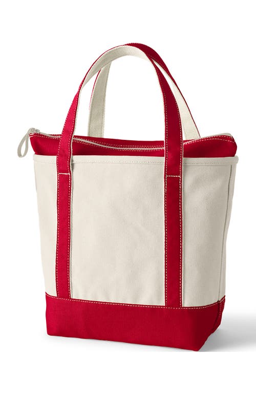 Lands' End Zip Top Canvas Tote Bag In Natural/heritage Red
